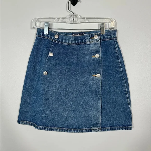 OVO Dark Blue Denim Double-Button Mini Skirt - Picture 1 of 4